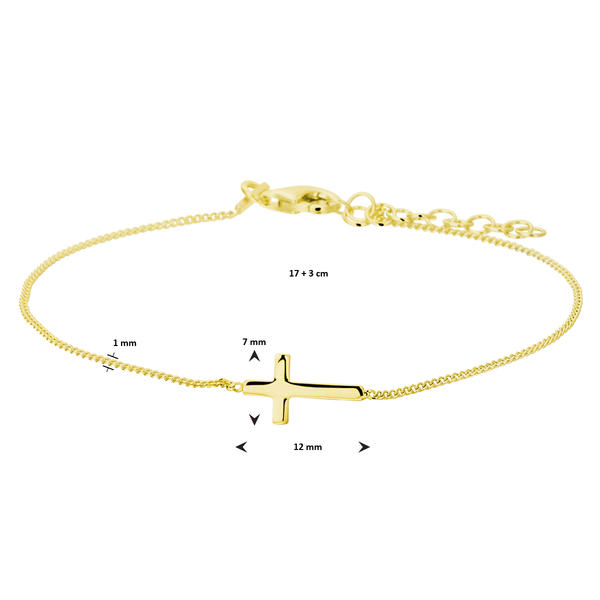collier kruis 40 + 5 cm 3 micron - armband kruis 17 + 3 cm 3 micron