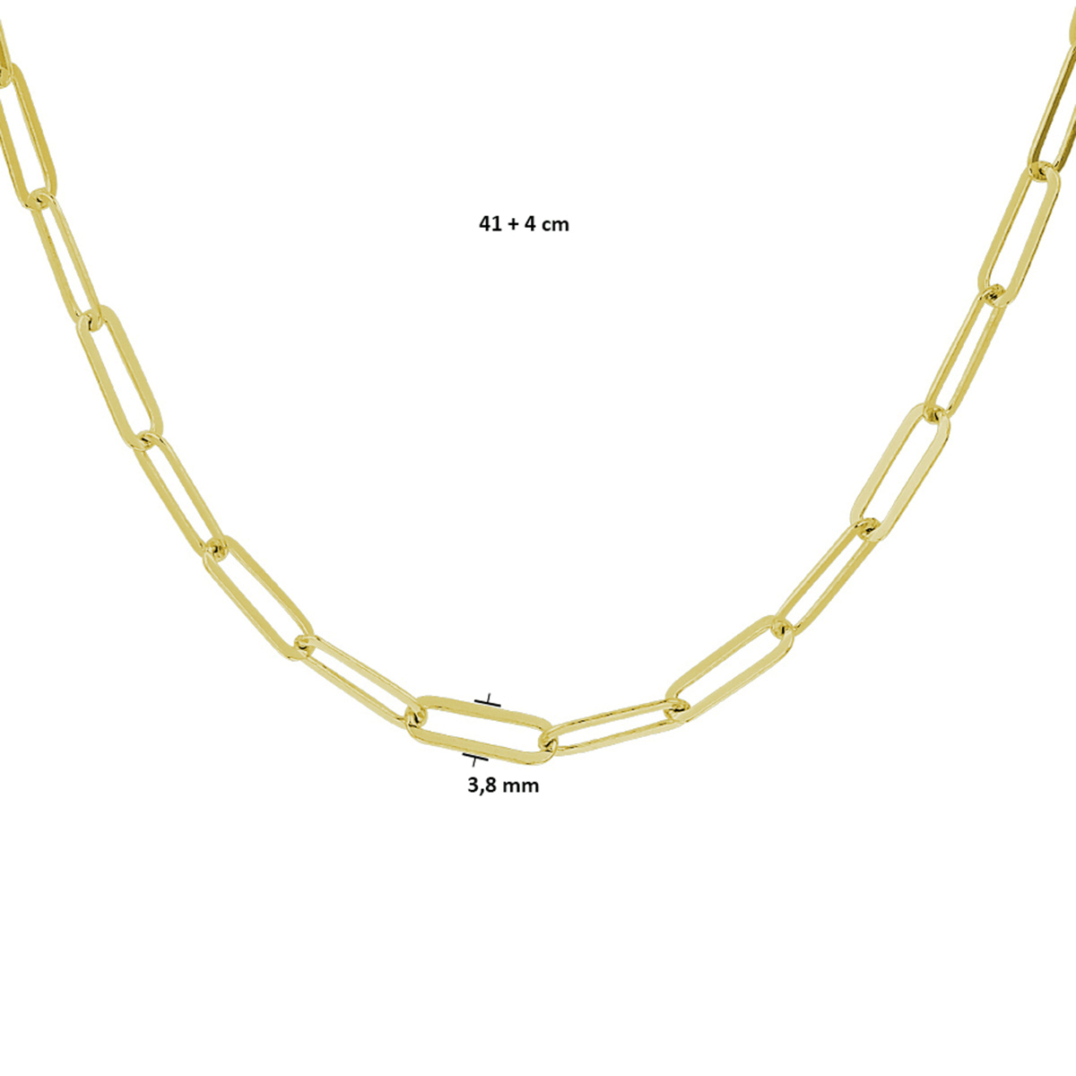 collier paperclip 3,8 mm 41 + 4 cm 3 micron - armband paperclip 3,8 mm 16 + 3 cm 3 micron