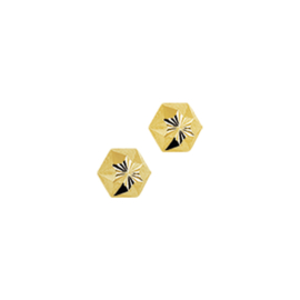 Gouden oorstekers zeshoek gediamanteerd 4 mm