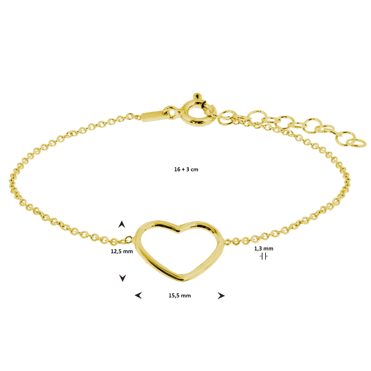 collier hart 41 + 5 cm 3 micron + armband hart 16 + 3 cm 3 micron