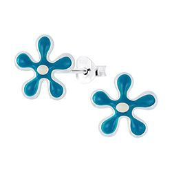 zilveren oorknopjes: bloem donkerblauw