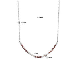 collier granaat en roze kwarts 1,7 mm 41 + 4 cm