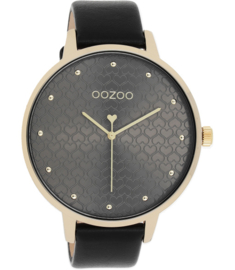 OOZOO Timepieces zwart/goud hartjes 48 mm 11039