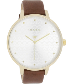 OOZOO Timepieces bruin/goud hartjes 48 mm