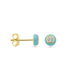 oorknoppen met  turquoise emaille en zirkonia