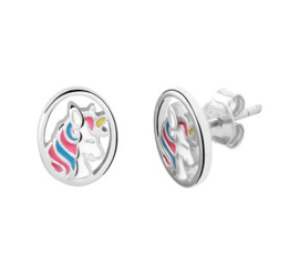 Zilveren set oorknopjes en ring met eenhoorn