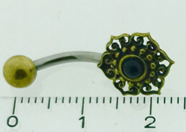 Goudkleurige navelpiercing bloem zwart