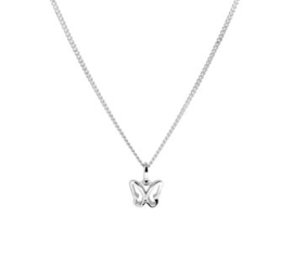 Zilveren set: ketting en oorknopjes met vlinder en zirkonia