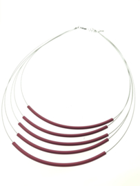 Handgemaakt collier 5 strengen rood