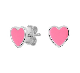 Zilveren oorstekers roze hart