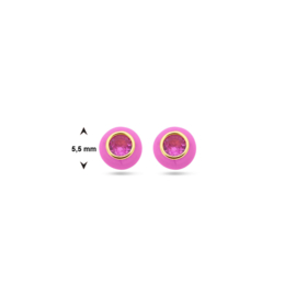 oorknoppen met  roze emaille en corundum zirkonia
