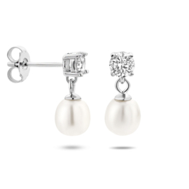 oorknopjes met zirkonia en parel hanger