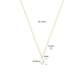 Vergulde  collier parel 41 + 4 cm