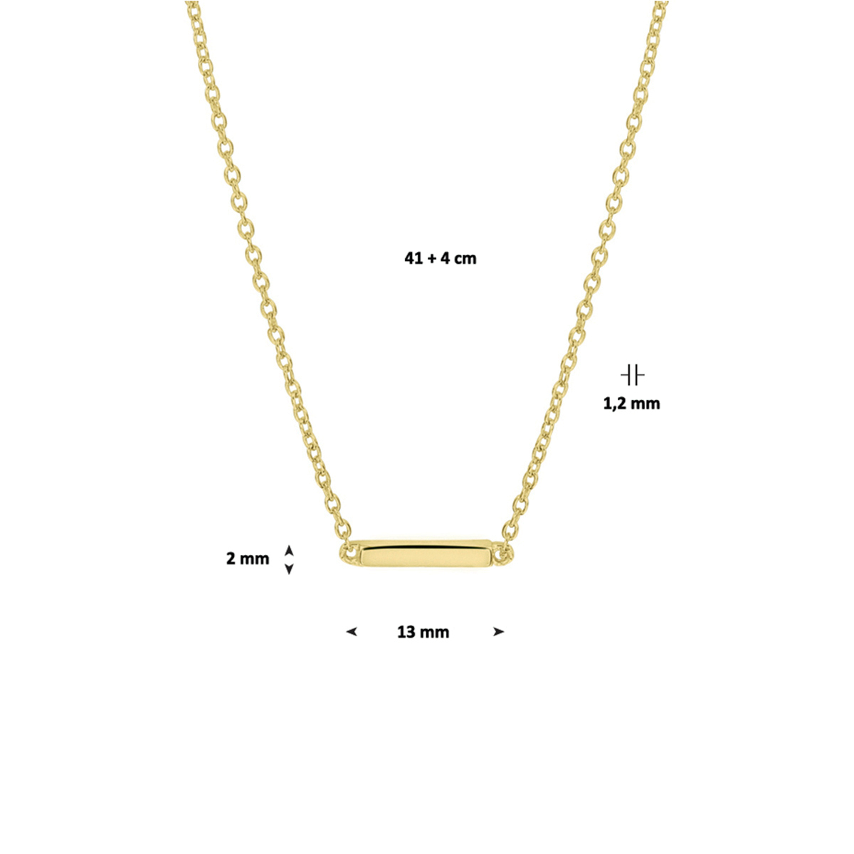 collier balkje 41 + 4 cm + oorknoppen balkje