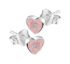 Zilveren oorstekers roze hart