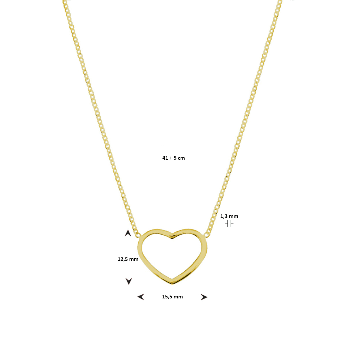 collier hart 41 + 5 cm 3 micron + armband hart 16 + 3 cm 3 micron