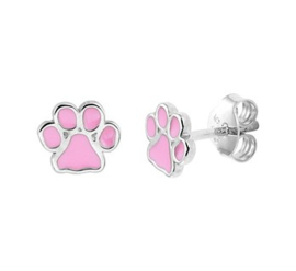 Zilveren oorstekers roze hondenpoot