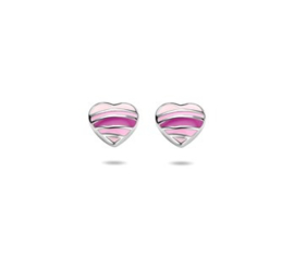 Zilveren oorstekers hart roze