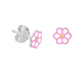 Zilveren oorstekers bloem roze