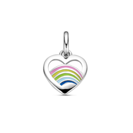 ketting hanger:hart met regenboog van emaille