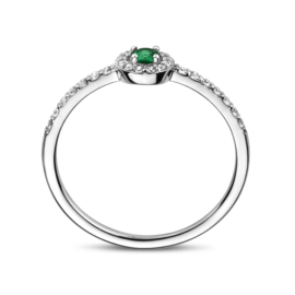 Zilveren ring synth. smaragd en zirkonia