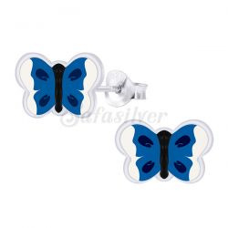 zilveren oorknopjes: vlinders blauw