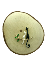 Broche katten zwart/wit emaille