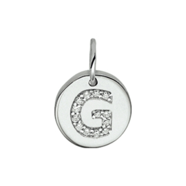 Zilveren letterbedels rond zirkonia G