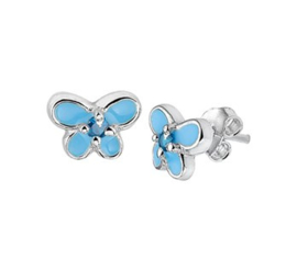 Zilveren oorstekers blauwe vlinder zirkonia