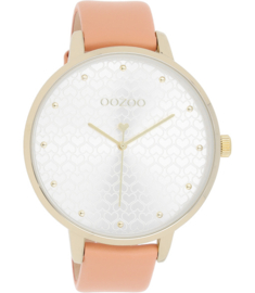 OOZOO Timepieces peach roze/goud hartjes 48 mm 11036