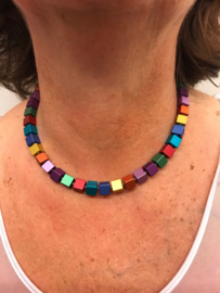 Handgemaakte collier geblokt multicollor