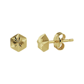 Gouden oorstekers zeshoek gediamanteerd 5 mm