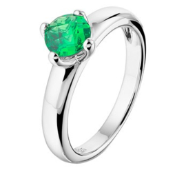 Zilveren ring synth. groen smaragd