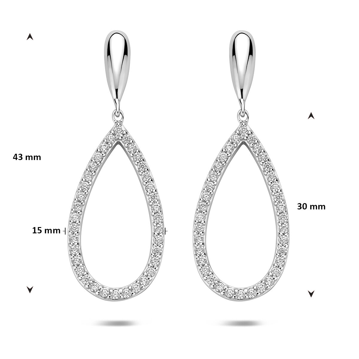 oorhangers druppel zirkonia 43 mm