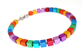 Handgemaakte collier geblokt multicollor