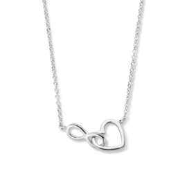 Zilveren collier :hart en infinity