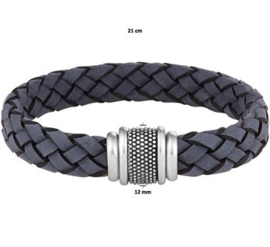 Armband blauw leer 12 mm 21 cm