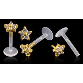 14 karaat gouden piercing: zirkonia ster