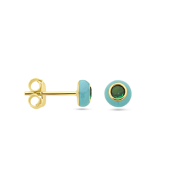 oorknoppen met  turquoise emaille en groen zirkonia