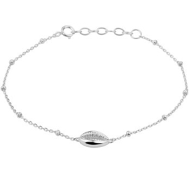 uitgebreide zilveren set: collier, armband en oorbellen schelp