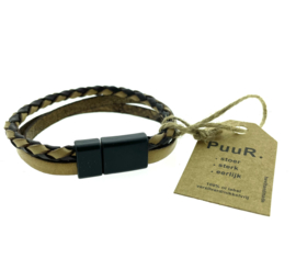 Armband leer bruin/zwart 21 cm