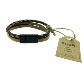 Armband leer bruin/zwart 21 cm