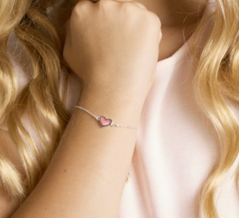 Zilveren kinderarmband roze hart
