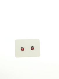 Zilveren oorstekers lieveheersbeestje rood