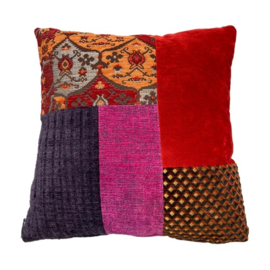 Patchwork sierkussen 45 x 45 cm rood, oranje en paars