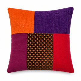 Patchwork sierkussen 45 x 45 cm rood, oranje en paars