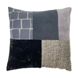 Patchwork sierkussen 45 x 45 cm zwart en grijs