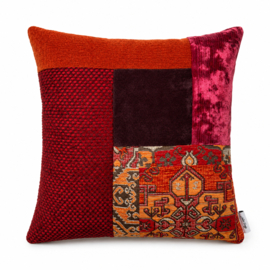 Patchwork sierkussen 45 x 45 cm rood, oranje en paars