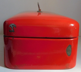 Brocante rode emaille broodtrommel