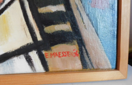 Abstracte, expressionistische stijl Clowns, gesigneerd E. Maessen.